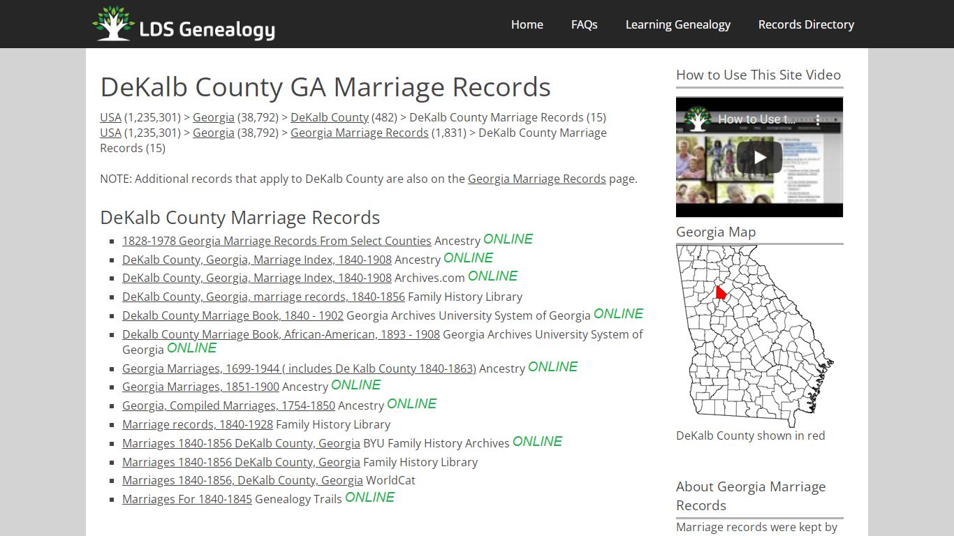 DeKalb County GA Marriage Records - LDS Genealogy